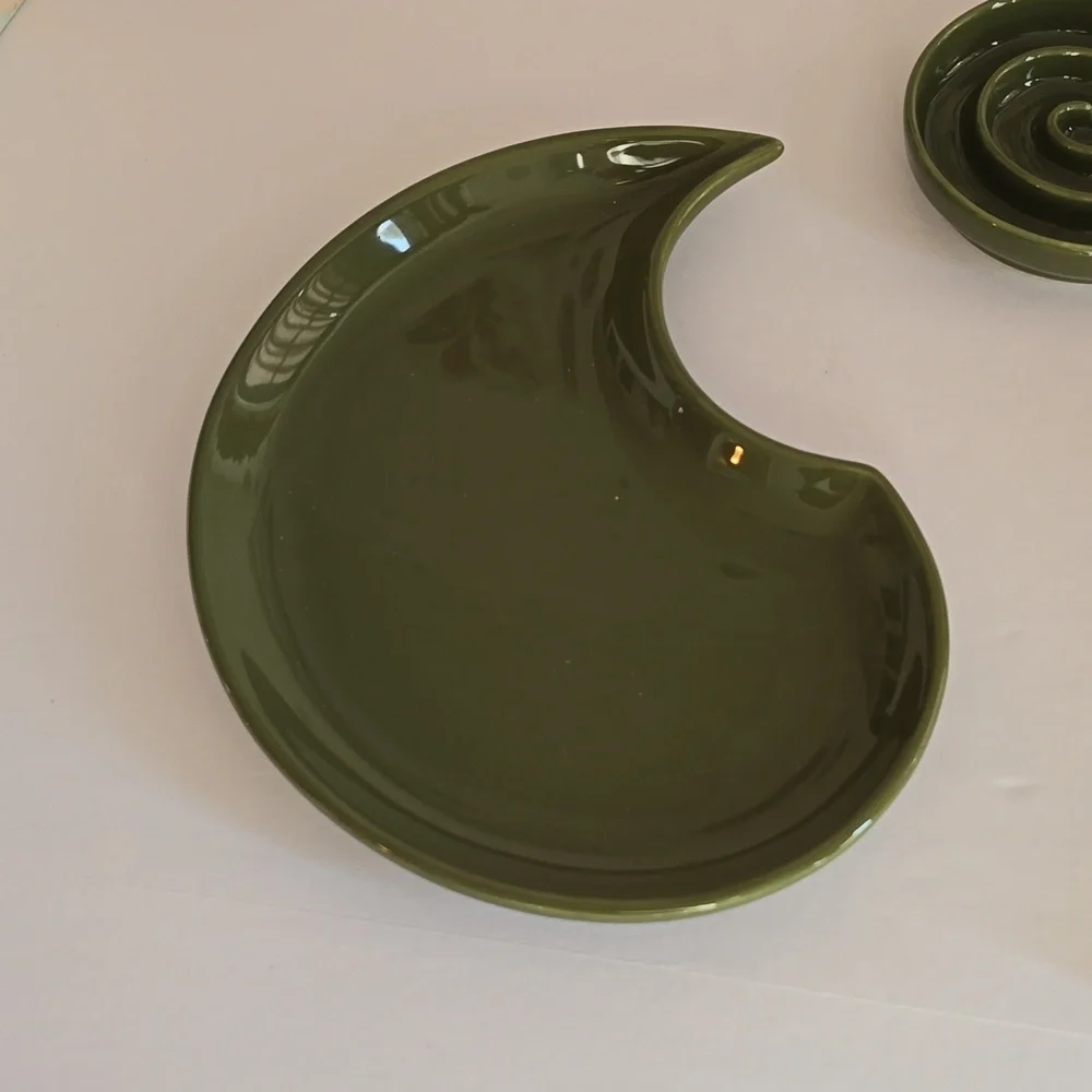 New Open Box Royal Doulton Bay Leaves 3 pcs Chip Dip Dark Green Portugal